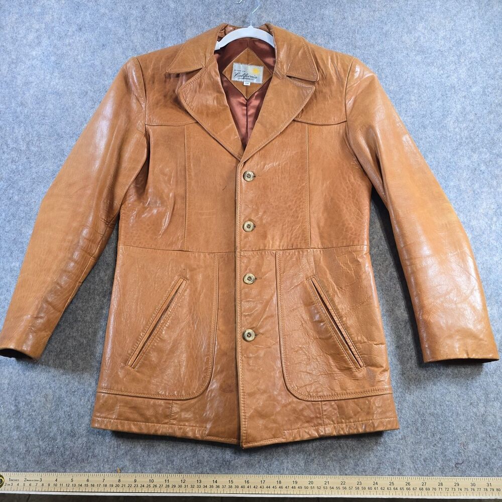 Vintage "Made in California" Leather Blazer Jacket Light Brown Cognac Size 38